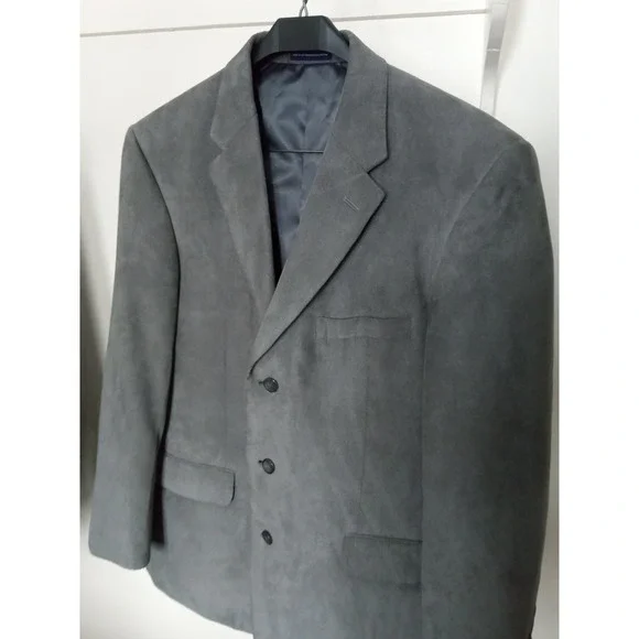 Mens Gray Blazer Jacket‎ 44 Regular 100% Polyester Button Front Stafford Suede
