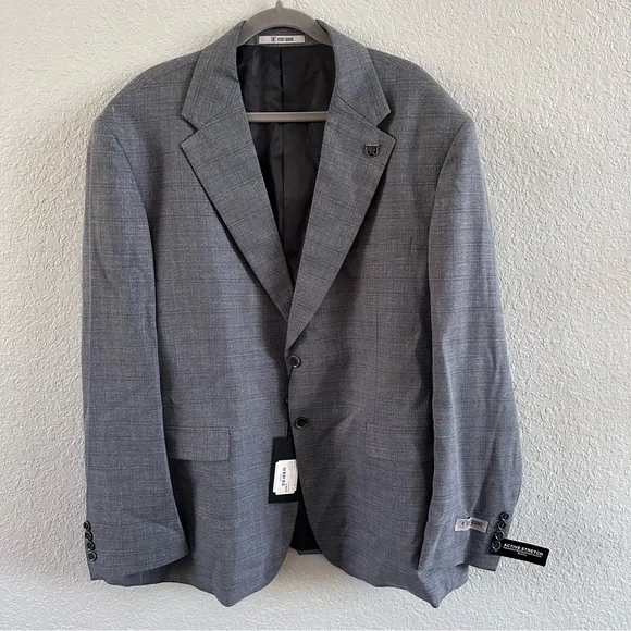 Stacy Adams Grey Plaid Suit Jacket Blazer Men's 52R New With Tags
