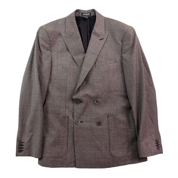 Express 38S Eggplant Brown Double‎ Breasted Blazer Jacket Sport Suit Coat Wool