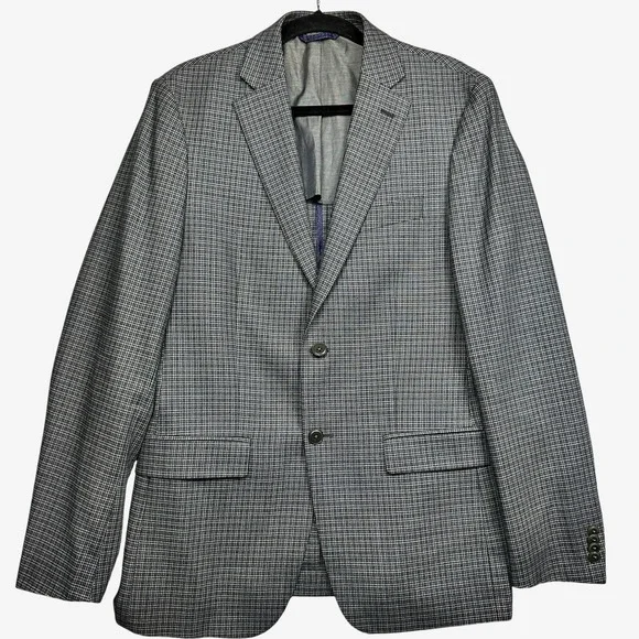 Michael Kors Blazer Jacket Men's 38R Gray Small Check Wool Blend Business Preppy