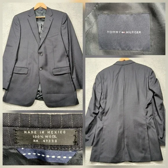 Tommy Hilfiger Men's‎ Blazer Gray Pinstripe 100% Wool Two Button Jacket 42R