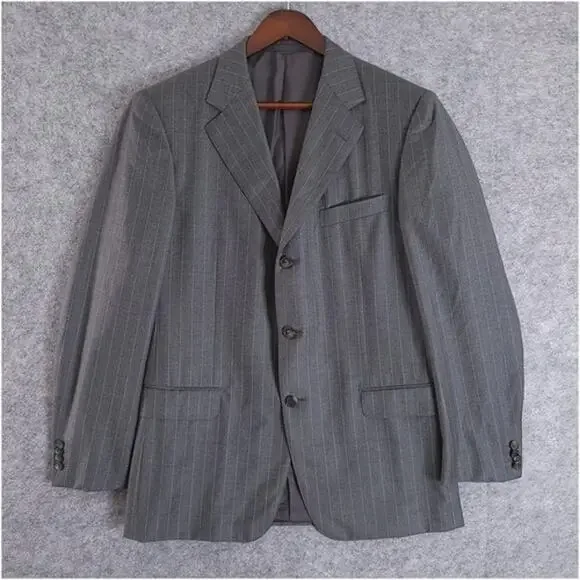 Ermenegildo Zegna Su Misura Wool Pinstripe Blazer Mens 40R Gray Italy 3 Button