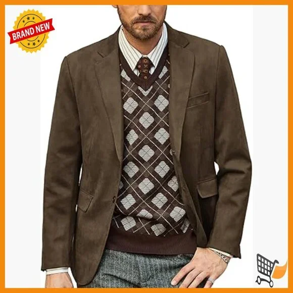 Faux Leather Sport Blazer, Notch Collar, Two-Button Design, Pockets