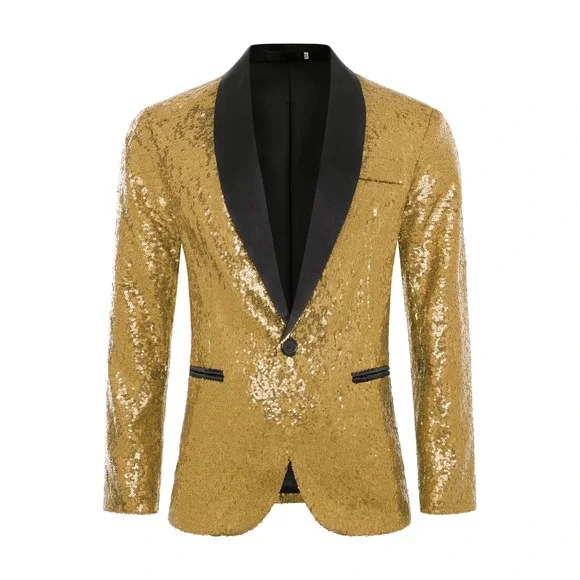 NWT Coucoland Gold Sequin Disco Blazer Jacket 70s Party Tuxedo Costume Men M