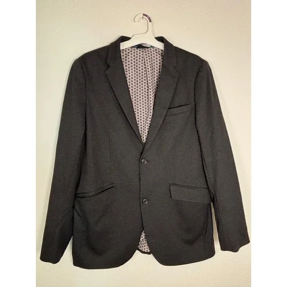 Perry Ellis Mens Blazer 44 Long Black Stretch Two Button Sport Coat Floral