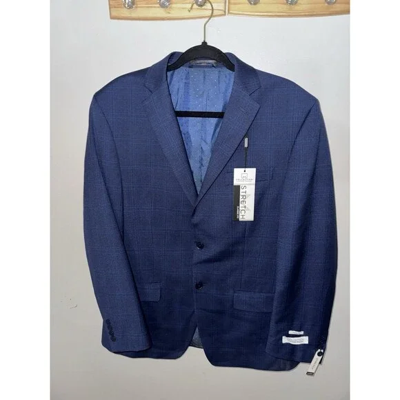 Collection By Michael Strahan-Blazer-40R-NWT-Classic Fit-Navy Plaid-2 Button