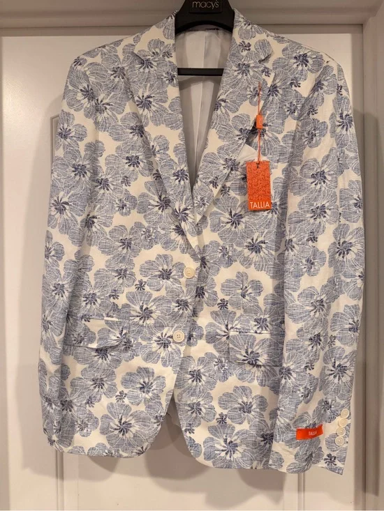 TALLIA White Blazer with Blue Floral Print
