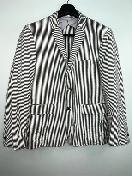 Thom Grey Thom Browne LL 42R Gray White Seersucker 100% Cotton Blazer
