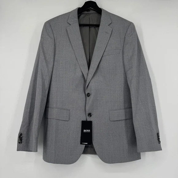 NEW Hugo Boss Mens 40R Medium Grey Super 120s Trabaldo Wool Suit Jacket Blazer