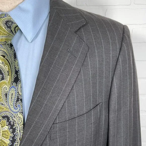 Ermenegildo Zegna‎ Blazer Men 40 Gray Blue Pinstripe Barneys Classic Career Wool