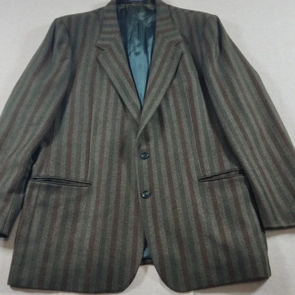 Vintage Lanerossi Mens XL 46 Stripe Wool Blazer Jacket Italy Dark Academia
