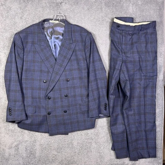 Joseph Abboud Suit Men 48 Lanificio di Pray Double Breasted Peak Windowpane