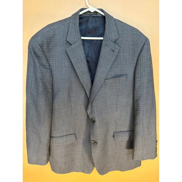 Lauren‎ Ralph Lauren Mens 46R Blazer Blue Grey Houndstooth Sport Coat Two Button