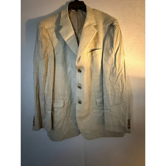 Stafford Executive Blazer Men's 48L Khaki Silk Sport Coat Herringbone Casual Vtg
