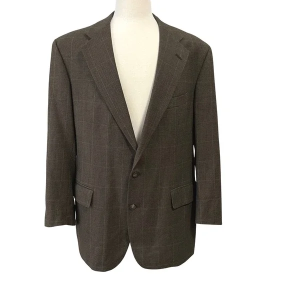 Polo Ralph Lauren University Club Blazer Mens 44 Brown Glen Plaid Wool Jacket