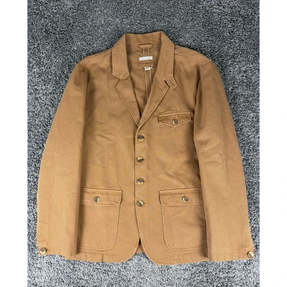 Carbon 2 Cobalt Mens Large Brown Cotton Dobby Chore Blazer Jacket Notched Lapel