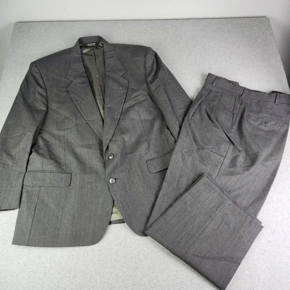 John Alexander Suit‎ Mens 46R x 41W Gray Worsted Wool Pinstripe 2pc Blazer Pants