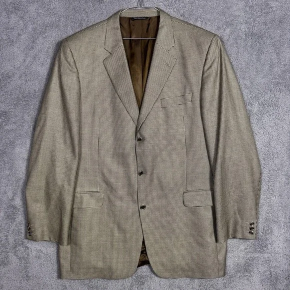Jack Victor Blazer Men 46XL Wool Silk Cashmere Lanzawood Houndstooth Blazer