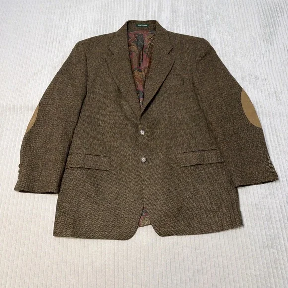 Lauren Ralph Lauren Wool Herringbone Blazer Elbow Patches Paisley Lining 41R