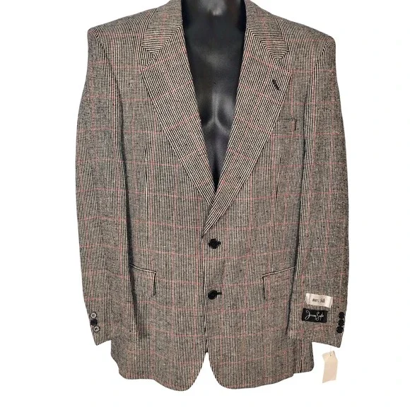 Jeremy Smythe 100% Silk Blazer 38L Houndstooth Plaid Montgomery Ward Vintage NWT
