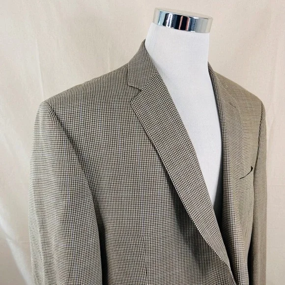 Lauren Ralph Lauren 48R Sport Coat Silk Wool Brown Houndstooth Two Button Vented