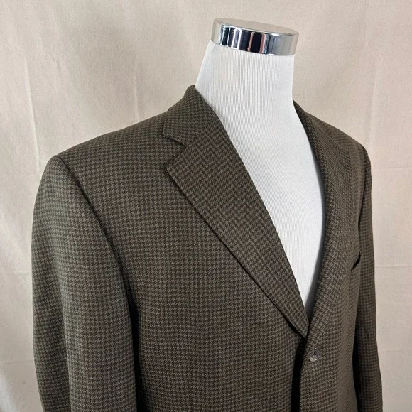 Jack Victor 46L Vitalewood Sport Coat 100% Wool Brown Houndstooth Three Button