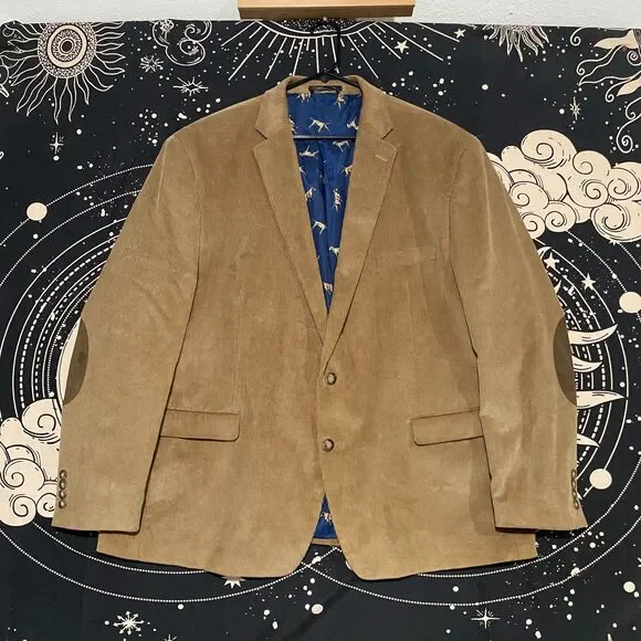 Chaps Blazer Coat Men's 52 Brown Cotton Corduroy Notch Lapel Business Stretch