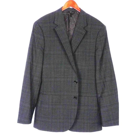 J.CREW Wool Stretch 2 Button Gray Plaid LUDLOW Slim Fit Blazer Men's 44R