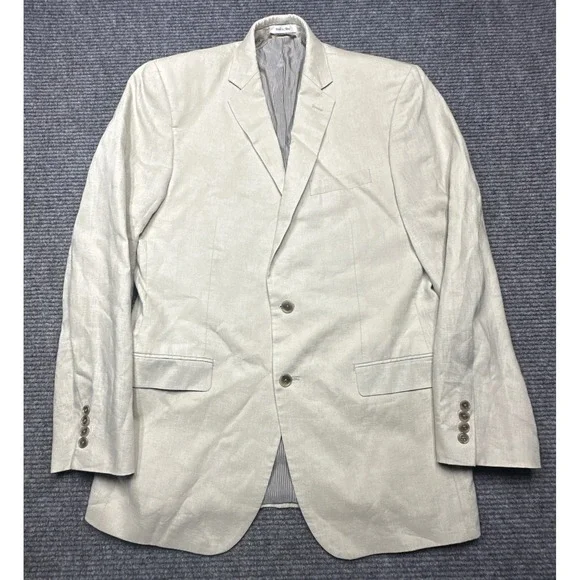 Calvin Klein Sport Coat Mens 41L Beige 100% Linen Two-Button Blazer