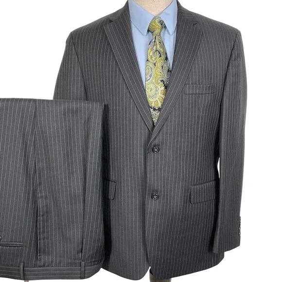 Jones New York Suit‎ Men 42R 37W 28L Gray Pinstripe Classic Career Wool