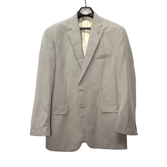 Chaps Men 44L Sport Coat Blazer Jacket Brown White Gingham Micro Check 2 Button