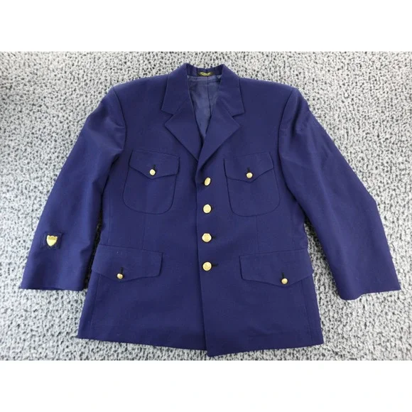 Mens Navy Blue Military Style Blazer Gold Buttons Anchor Emblem‎ Made USA