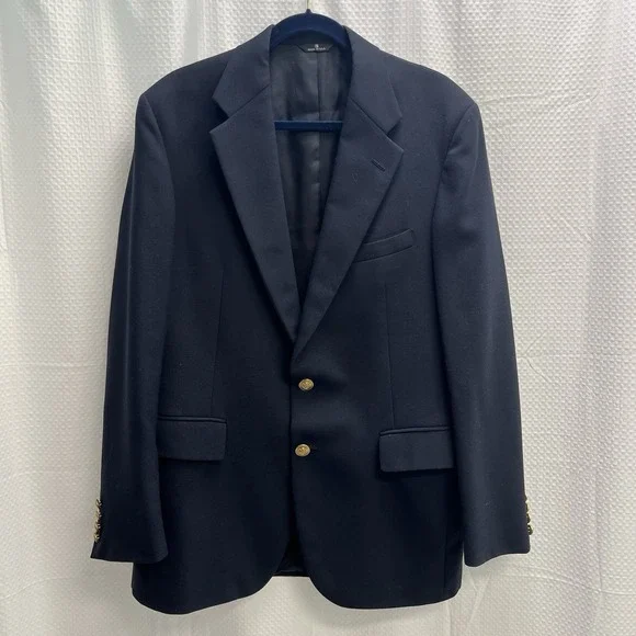 Vtg Ralph Lauren Chaps Blue Wool Blazer Gold Buttons 44R Preppy Country Club