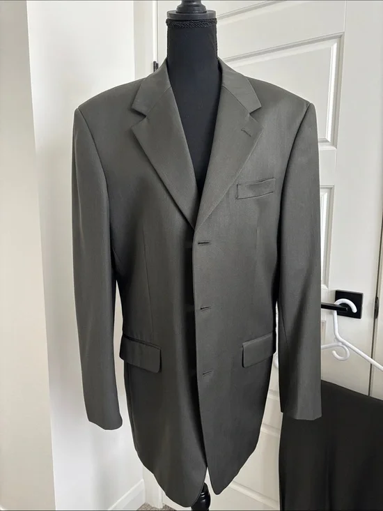 Wool Men's Single-Breasted Grey Suit 40L Coat 32x31 Trousers