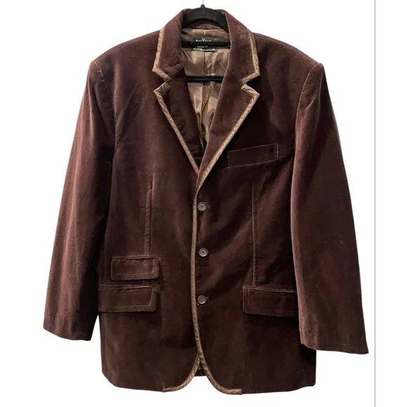 Vintage Marc Ecko Velvet Cut & Sew Chocolate Brown Blazer Size XL Men's Piping