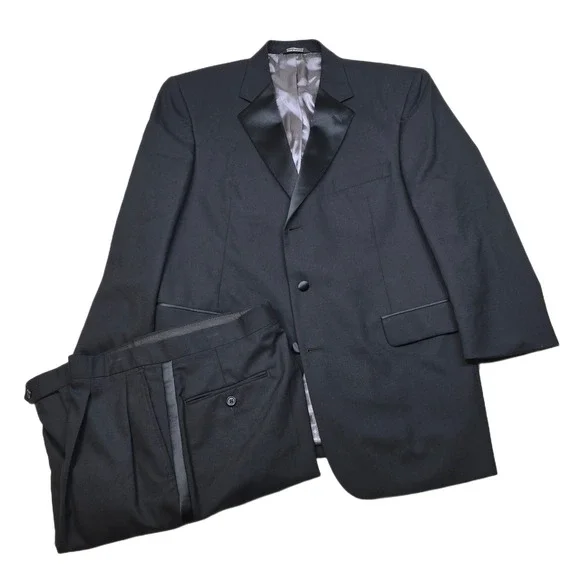 Stafford Tuxedo Suit Set Mens 44R 2 Piece Pants‎ 35x28 Black Jacket Formal Wear