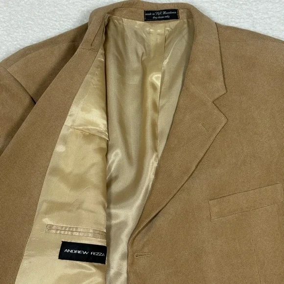 Andrew Fezza Mens 48R Tan Corduroy Blazer Jacket Three Button Sport‎ Coat