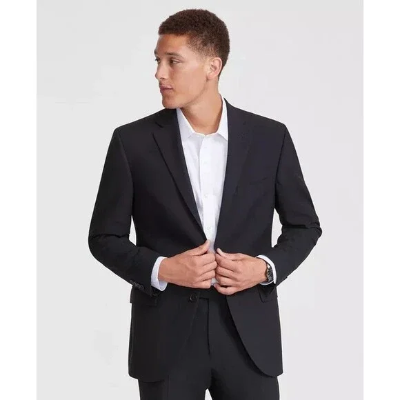 $395 NEW DKNY Mens 48L Solid Black Soft 2 Piece Suit With Dress Pants 42x32