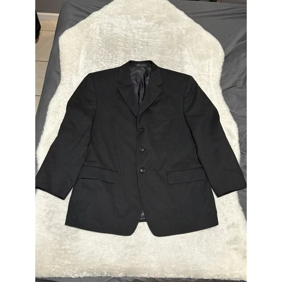 Calvin Klein Mens Black Striped Wool 3 Button Sport Blazer Jacket Size 42S‎