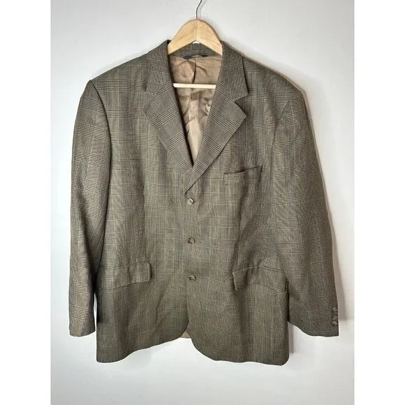 Brooks Brothers 346 Men's 3-Button Blazer Brown Houndstooth‎ 100% Wool Size 44R
