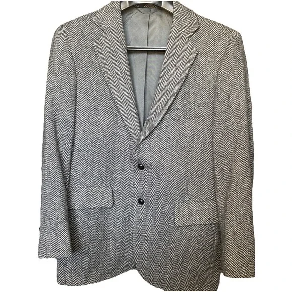 Anderson Little Mens Grey Herringbone Blazer Sport Coat Two Woven Buttons Jacket