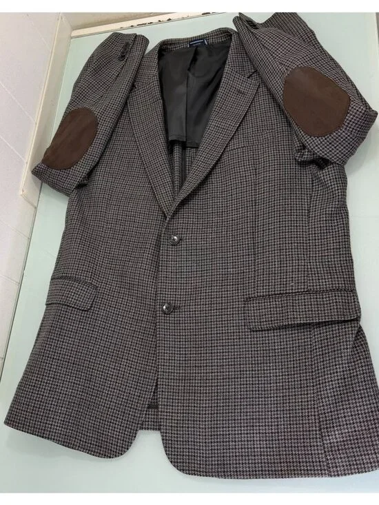 Tommy Hilfiger Blazer Sport Coat Jacket 46L Unstructured Elow Patch Houndstooth