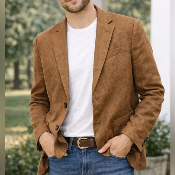 8 by‎ yoox 100% flax Classic Tan Blazer for Men 46