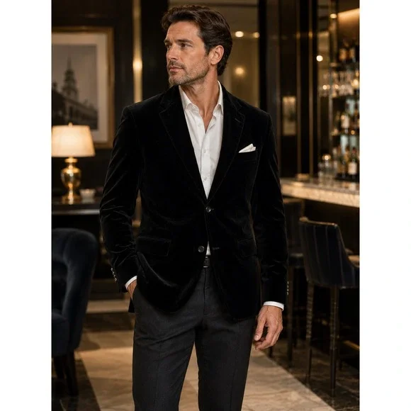 Inserch Black Velvet Blazer Men's 38R Made in Italy Limited Edition Sport Coat