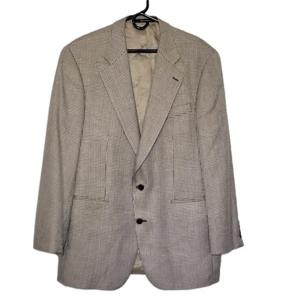 Chaps Ralph Lauren Mens Plaid Blazer Jacket 42R Silk‎ Wool Blend Made in Canada