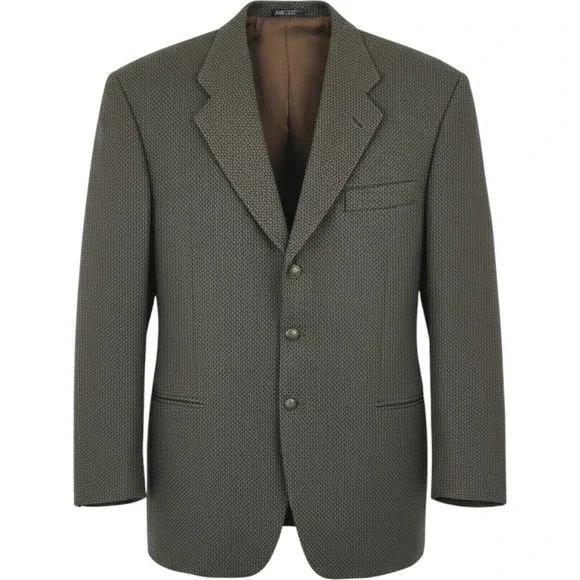 Mens Vtg Blazer Brown Olive Wool Micro Pattern Italian‎ Sport Coat 50L Galliani