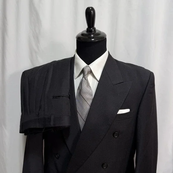 Vtg Vito Rufolo TESSE Super 100s Suit 42L 34x32 Charcoal Double Breasted Peak