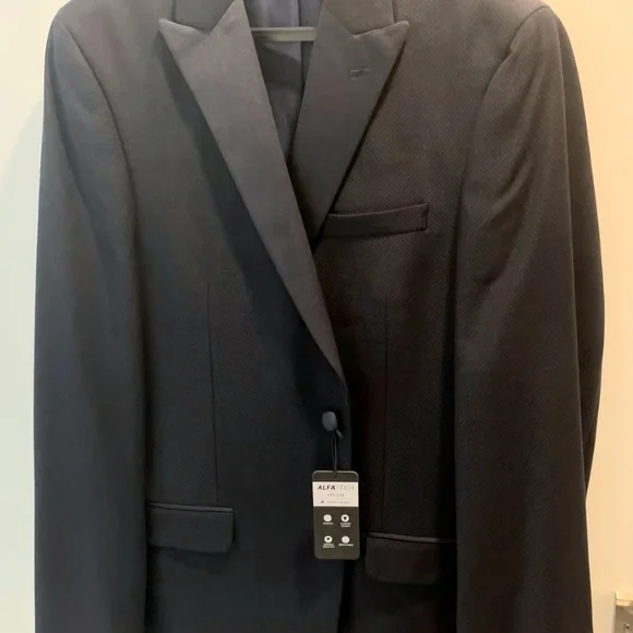 SALE Alfani Slim-Fit Navy Tuxedo Suit w/Diamond Pattern-Pants 34x34, Jacket 40R