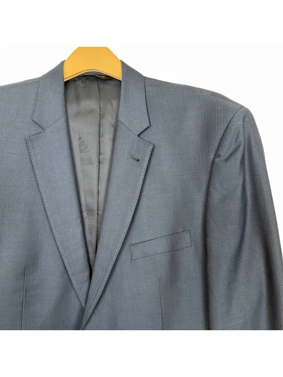 Jos A Bank Signature Gold Suit 44L 38W Tailored Fit Blue Herringbone Wool