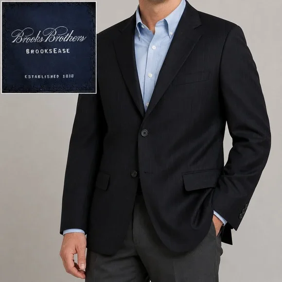 Brooks Brothers Brooksease Blazer Mens 42R Navy Pinstripe Wool USA